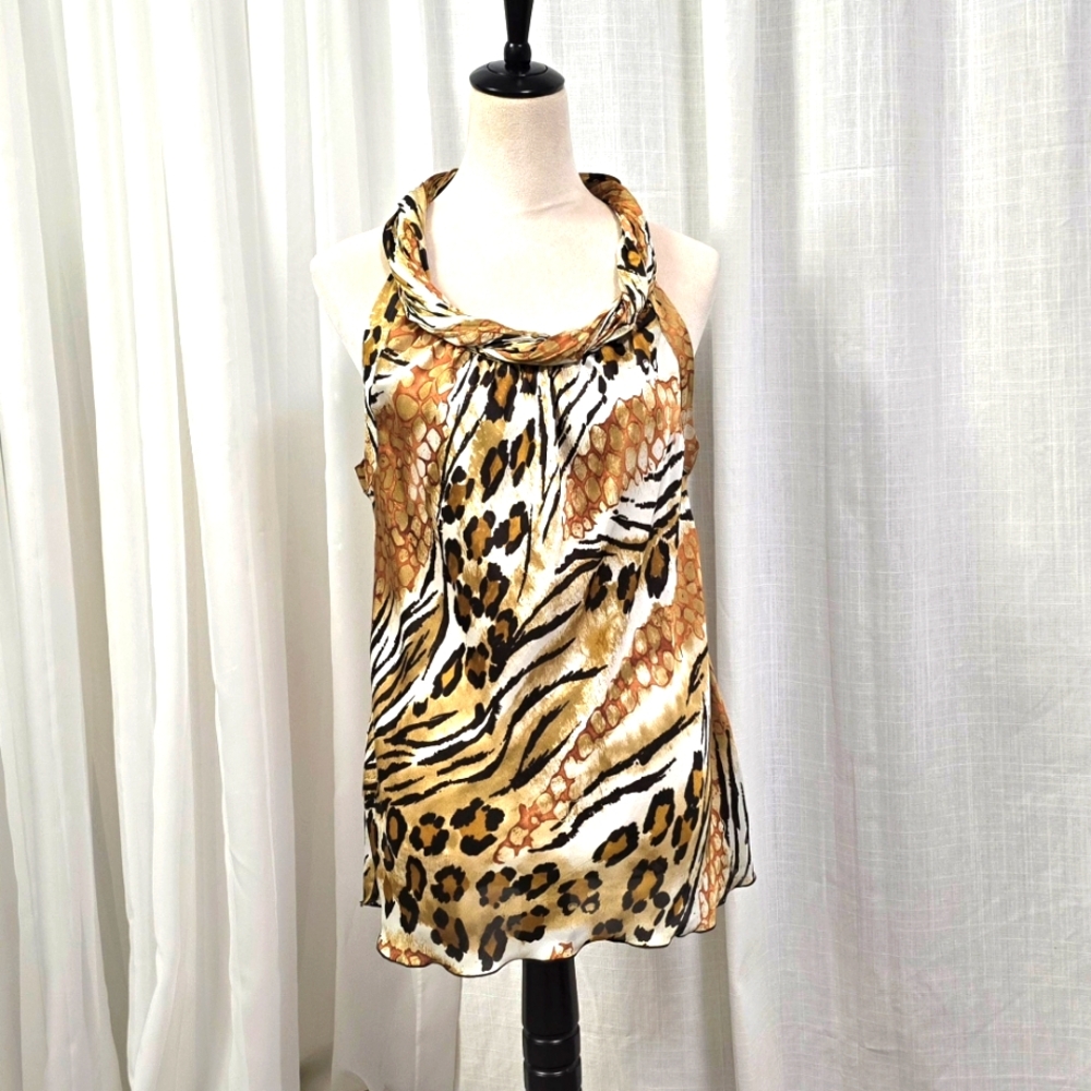 2/$30 Y2K Retro Leopard Print Women Top Rolled Cowl Neck‎ XL Mob Wife